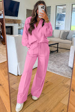 Load image into Gallery viewer, Bright Pink Polo Collar V Neck Pullover and Drawstring Sweatpants Set
