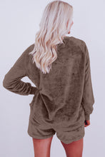 Load image into Gallery viewer, Coffee Solid Loose Fit Two Piece Fleece Lounge Set

