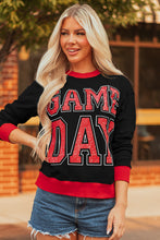 Load image into Gallery viewer, Black GAME DAY Letter Graphic Varsity Striped Detail Baggy Sweatshirt
