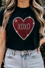 Load image into Gallery viewer, Black Rhinestone XOXO Heart Graphic Crewneck Tee
