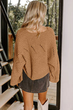 Load image into Gallery viewer, Camel Hollowed Detail Wide Sleeve Loose Pullover Sweater
