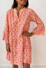 Load image into Gallery viewer, Orange Floral Print Flounce Sleeve Buttoned Front Mini Dress
