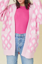 Load image into Gallery viewer, Pink Rhombus Pattern Knit Open Front Pocketed Cardigans
