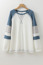 Load image into Gallery viewer, White Floral Patchwork Waffle Knit Raglan Top
