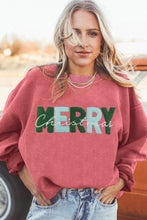 Load image into Gallery viewer, Strawberry Pink MERRY Christmas Chenille Embroidered Corded Sweatshirt
