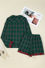 Load image into Gallery viewer, Green Plaid Contrast Patched Christmas Holiday Long Sleeve Shirt and Short 2pcs Pajama Set

