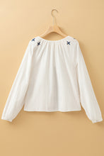Load image into Gallery viewer, White Geometric Embroidered Long Sleeve Buttoned Blouse
