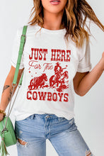 Load image into Gallery viewer, White JUST HERE For THE COWBOY Cuffed Sleeve Crew Neck T Shirt
