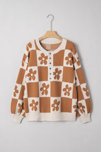 Load image into Gallery viewer, Thai Curry Flower Plaid Henley Baggy Sweater
