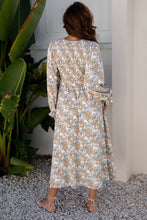 Load image into Gallery viewer, Khaki Maple Grove Floral Smocked Puff Sleeve Long Dress
