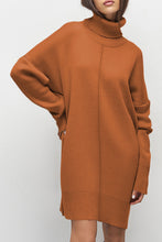 Load image into Gallery viewer, Gold Flame Solid Color Turtleneck Drop Shoulder Loose Sweater Dress
