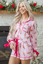 Load image into Gallery viewer, Pink Nutcracker Print Contrast Trim Tied up Bow Silky 2pcs Pajama Set
