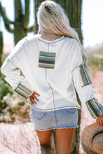 Load image into Gallery viewer, White Striped Patchwork Exposed Seam Waffle Knit Top
