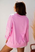 Load image into Gallery viewer, Pink Bow Sequin XOXO Letter Graphic Exposed Seam Baggy Sweatshirt
