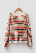Load image into Gallery viewer, Multicolour Dotty Striped Pattern Knit Drop Shoulder Sweater
