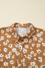 Load image into Gallery viewer, Khaki Plus Size Daisy Floral Print Button Split Neck Puff Sleeve Dress
