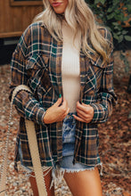 Load image into Gallery viewer, Brown Plaid Print Chest Pockets Buttoned Shirt Jacket
