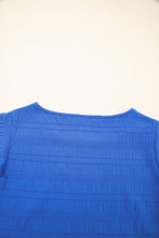 Load image into Gallery viewer, Dark Blue Textured Ruffled Sleeve Round Neck Top
