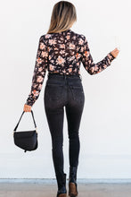Load image into Gallery viewer, Black Floral Mesh Mock Neck Long Sleeve Slim Fit Top

