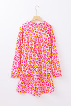 Load image into Gallery viewer, Pink Leopard Print Long Sleeve Shirt and Shorts Pajama Set
