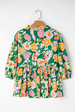 Load image into Gallery viewer, Green Floral Puff Sleeve V Neck Peplum Blouse
