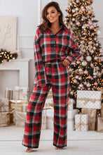 Load image into Gallery viewer, Red Christmas Checkered Pattern Loose Shirt and Pants Lounge Set
