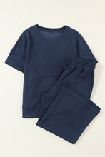 Load image into Gallery viewer, Navy Blue Textured Loose Fit T Shirt and Drawstring Pants Set
