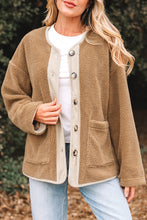 Load image into Gallery viewer, Light French Beige Puffy Plush Corduroy Edge Patchwork Jacket with Big Pockets
