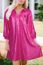 Load image into Gallery viewer, Rose Red Metallic Leopard Print Collared Babydoll Mini Dress
