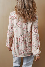 Load image into Gallery viewer, Pink Floral Print Pleated U Neck Loose Fit Blouse

