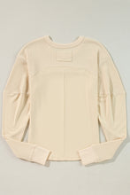 Load image into Gallery viewer, Beige Thermal Knit Patchwork Exposed Seam Long Sleeve Top
