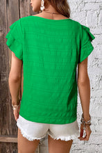 Load image into Gallery viewer, Dark Green Textured Ruffled Sleeve Round Neck Top
