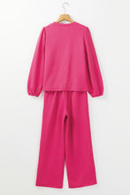 Load image into Gallery viewer, Rose Red Textured Puff Sleeve Top and Pants Set
