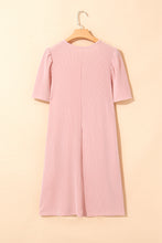 Load image into Gallery viewer, Blossom Corded Knit Crew Neck Puff Sleeve Shift Mini Dress

