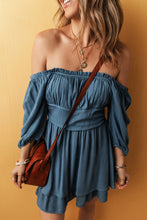 Load image into Gallery viewer, Real Teal Frilled Neckline 3/4 Sleeve Layered Ruched Mini Dress
