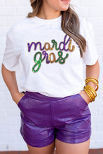 Load image into Gallery viewer, White Sequin mardi gras Graphic T Shirt
