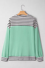 Load image into Gallery viewer, Sea Green Twisted Ribbed Contrast Round Neck Striped Patchwork Long Sleeve Top
