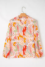 Load image into Gallery viewer, Orange Printed Split V Neck Puff Sleeve Blouse
