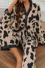 Load image into Gallery viewer, Khaki Cheetah Contrast Trim Loose Fit Two Piece Sleepwear
