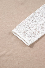 Load image into Gallery viewer, Oatmeal V Neck Contrast Lace Patchwork Long Sleeve Top
