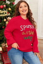 Load image into Gallery viewer, Racing Red Sparkle All The Way Tinsel Crew Neck Plus Size Sweater
