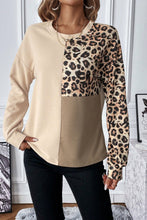 Load image into Gallery viewer, Pale Khaki Leopard Colorblock Waffle Knit Top
