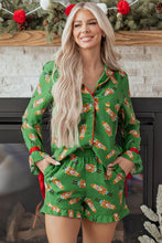 Load image into Gallery viewer, Green Christmas Candy Contrast Trim Bow Knot Silky 2pcs Pajama Set
