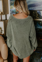 Load image into Gallery viewer, Four Leaf Clover Mineral Wash V Neck Knit Exposed Seam Drop Shoulder Loose Sweater
