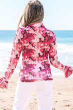Load image into Gallery viewer, Rose Floral Mesh Flounce Sleeve Mock Neck Blouse
