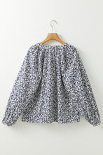 Load image into Gallery viewer, Blue Floral Print Notched V Neck Puff Sleeve Blouse
