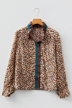 Load image into Gallery viewer, Brown Leopard Print Contrast Frilled Trim Button Down V Neck Shirt
