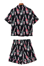 Load image into Gallery viewer, Black Champagne Print Silky Short Sleeve Pajamas Set
