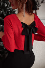 Load image into Gallery viewer, Racing Red Metallic Bowknot Open Back V Neck Top
