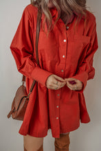Load image into Gallery viewer, Tomato Red Bishop Sleeve Button Up Pleated Mini Shirt Dress
